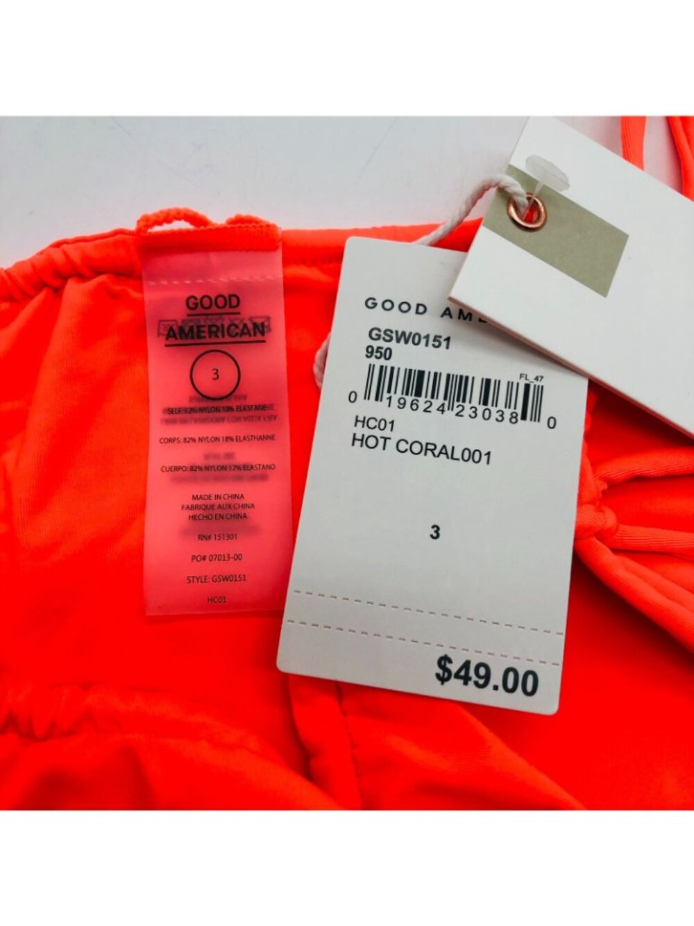 Good American Tiny Ties String Bikini Bottom Hot Coral Orange 3 US L - Picture 5 of 5